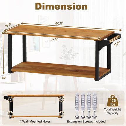 Dreamade Teak Wood Bathroom Floating Wall Shelves