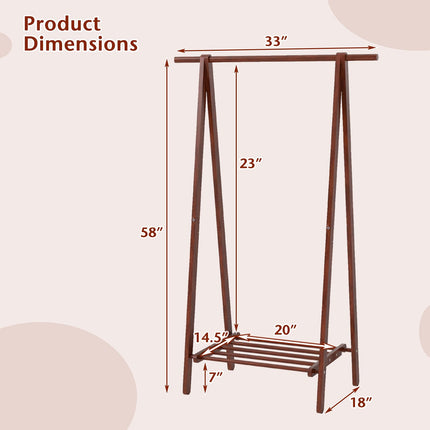 Dreamade Folding Rubber Wood Clothes Hanging Rack Standing Garment Rack with Bottom Storage Shelf