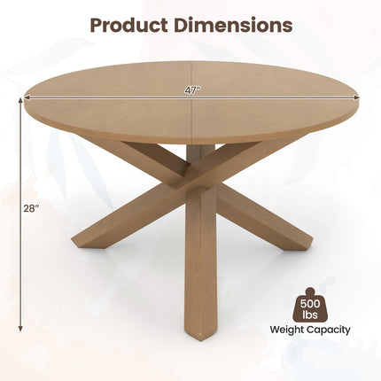 Dreamade 47" Round Dining Table, Mid Century Modern Round Kitchen Table w/Solid Acacia Wood Legs, Adjustable Foot Pads