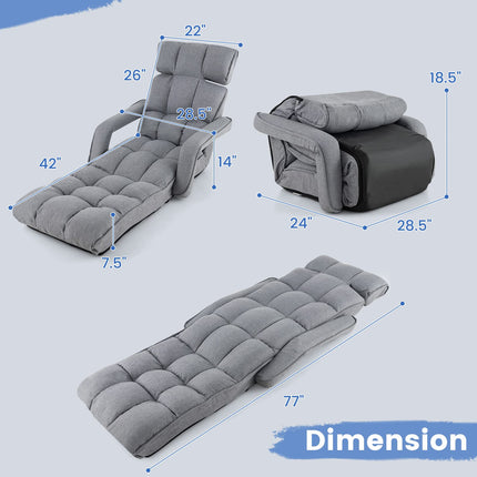 Dreamade Foldable Lazy Sofa Bed, 6-Position Adjustable Floor Chair Chaise Lounge with Armrest and Footrest (Gray)