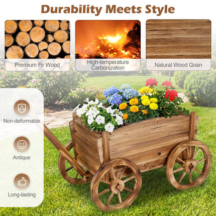 Dreamade Wood Wagon Planter Rustic Rolling Flower Pot Stand