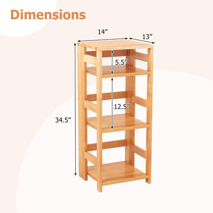 Dreamade 4-Tier Bookshelf, 34.5" Floor Storage Shelf w/Rubber Wood Frame, Anti-Toppling Kits, 14" x 13" x 34.5"
