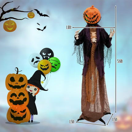 DREAMADE Halloween 5.6FT Sound Activated Pumpkin Man with Green LED Eyes