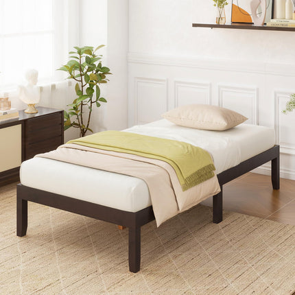 Dreamade 14 Inch Twin Wood Platform Bed Frame, Minimalist Twin Bed Frame with Wooden Slats Support & Rubber Wood Legs