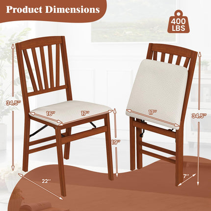 Dreamade Folding Dining Chairs Set of 2/4, Modern Kitchen Chairs w/Padded Seat & Slatted Backrest, Rubber Wood Frame