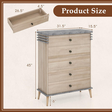 Dreamade 5-Drawer Storage Cabinet with Rubber Wood Legs