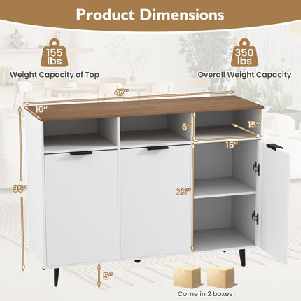 Dreamade Sideboard Cabinet - 47” Buffet Cabinet with Storage Compartments, Countertop