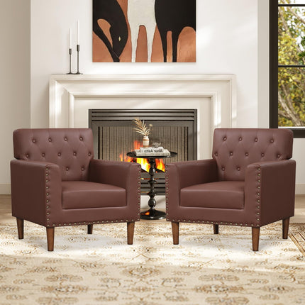 Dreamade Mid Century Modern Accent Chair with Button Tufted Decoration and Rivets