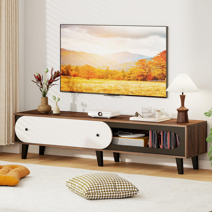 Dreamade TV Stand for 80 Inch TVs Mid Century Modern Entertainment Center with Sliding Door Cabinet