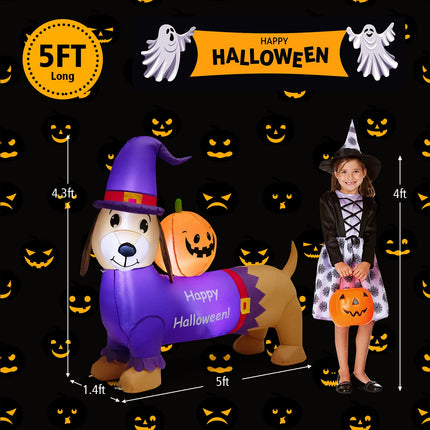 DREAMADE 5FT Halloween Inflatable Dachshund Dog with Pumpkin
