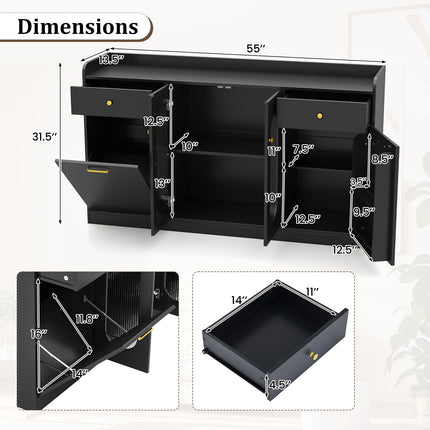 Dreamade 55" Farmhouse Buffet Cabinet w/Hidden Tilt Out Trash Can