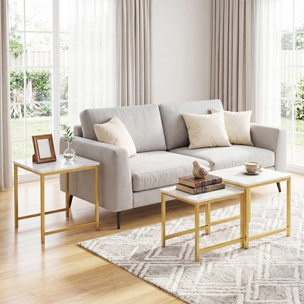 Dreamade Nesting Coffee Table Set of 3 | Faux Marble Coffee Table with Metal Frame
