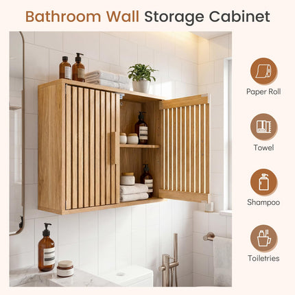 Dreamade Wall Mounted Wooden Medicine Cabinet with 2 Slatted Doors