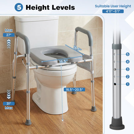 Dreamade Raised Toilet Seat with Handles | Toilet Seat Riser for Seniors w/Padded Arms