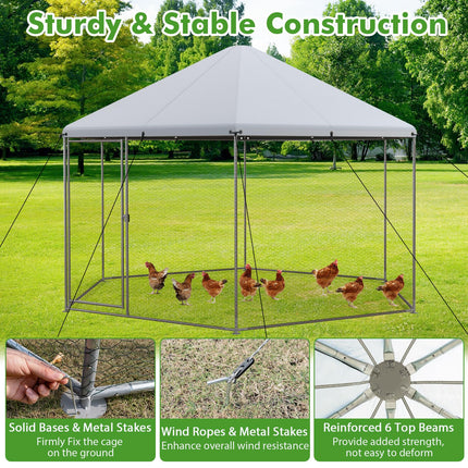 Dreamade Large Metal Chicken Run - 13ft Hexagon Walk-in Chicken Coop