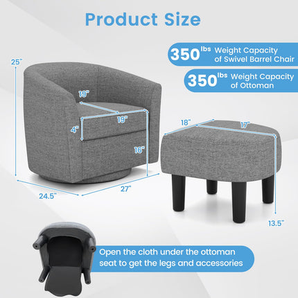 Dreamade Swivel Accent Chair with Ottoman, Modern Barrel Club Chair w/Footrest
