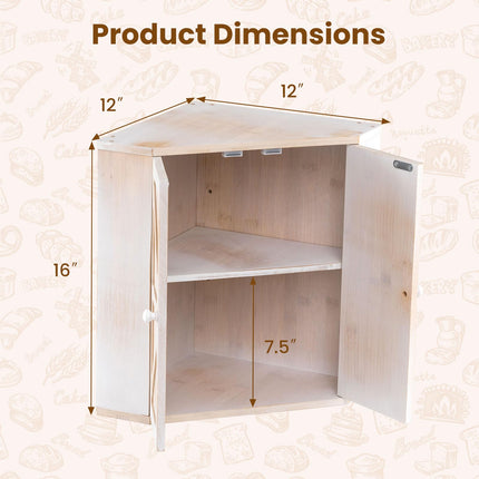 Dreamade Corner Bread Box for Kitchen Countertop | Bamboo Wood Storage Bin with 2-Tier Pantry Shelves