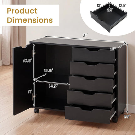 Dreamade 5 Drawer Storage Cabinet on Wheels with Adjustable Shelf