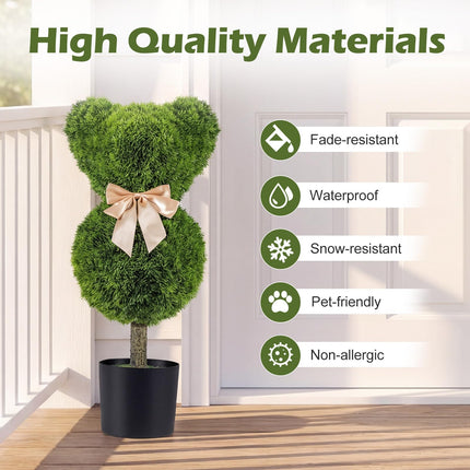 Dreamade 2 Pcs Bear Topiary Trees with Pots 24.5" Decorative Artificial Animal Shrubs
