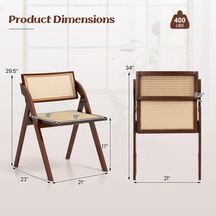 Dreamade Folding Dining Chairs Set, Wooden Folding Chair with Rattan Backrest & Seat