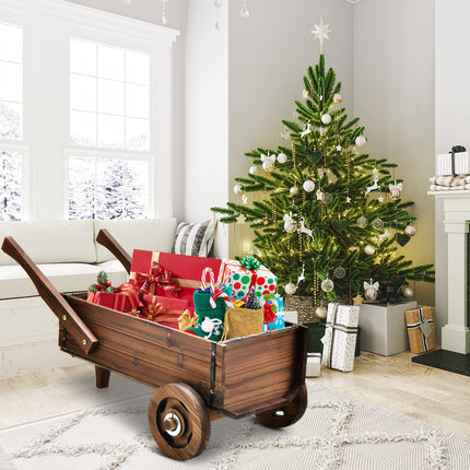 Dreamade Wooden Wagon Planter Box, Decorative Wagon Cart with Wheels, Handles