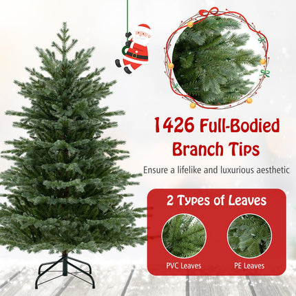 Dreamade 5ft / 6ft / 7ft Pre-Lit Artificial Christmas Tree with Lush PVC & PE Tips Warm White LED Lights