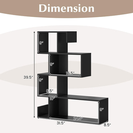 Dreamade 5-Tier S-Shaped Bookshelf, Geometric Bookcase w/Open Cubes