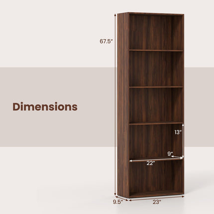 Dreamade 5-Tier Bookshelf Freestanding Tall Bookcase with 5 Open Compartments