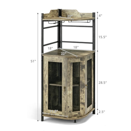 Dreamade Corner Bar Cabinet with Glass Holder