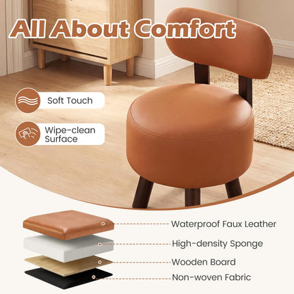 Dreamade Round Small Footrest Stools Set of 2 with Backrest & Rubber Wood Legs