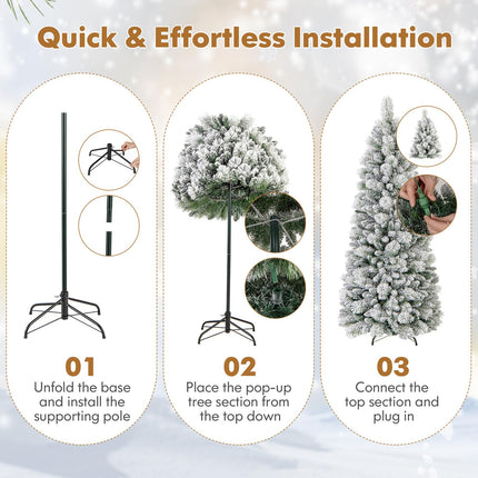 Dreamade 6ft / 7ft Pre-Lit Pop Up Christmas Tree Collapsible Snow Flocked Artificial Xmas Tree