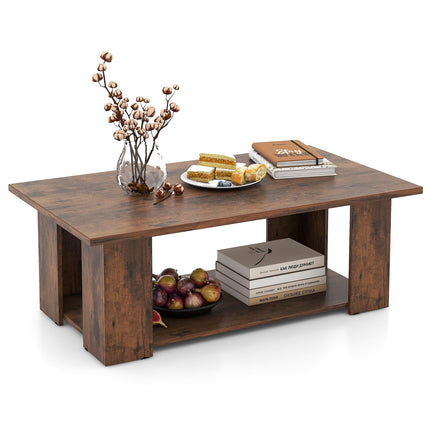 Dreamade Rectangle Wood Center Table, 41" L 2-Tier Large Modern Tea Table w/Open Compartment