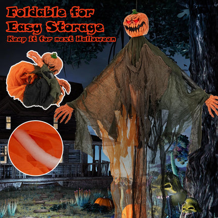 Dreamade 6 Ft Hanging Halloween Decoration, Ghost Pumpkin Man with Red LED Eyes & Posable Arms