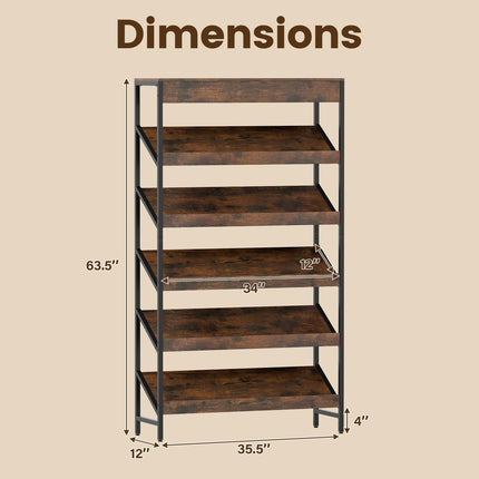 Dreamade 6-Tier Industrial Tall Bookcase with Angled Shelves and Metal Frame