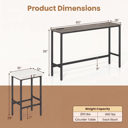 Dreamade 4 Piece Bar Table and Chairs Set with Power Outlet