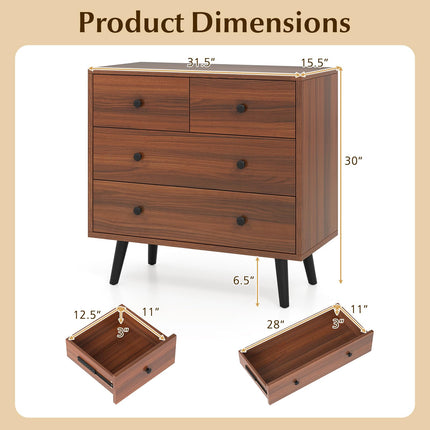 Dreamade 4-Drawers Dresser for Bedroom | Wide Wooden Chest Drawers with Anti-Toppling Devices