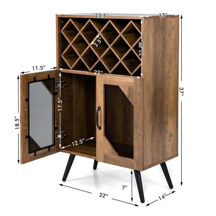 Dreamade Farmhouse Buffet Cabinet with Storage, Wine Bar Cabinet 11 Bottles Rack (Brown & Black)