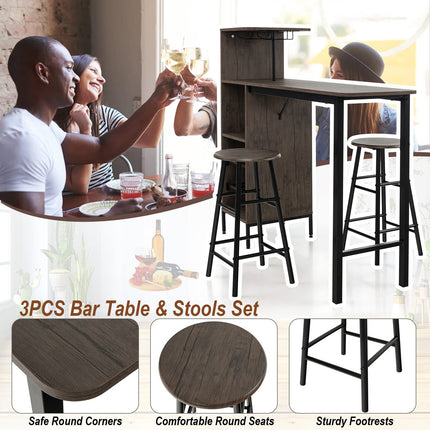 Dreamade 3 Pieces Bar Table and Stools Set, Bistro Table Set with Glass Holder (Brown)