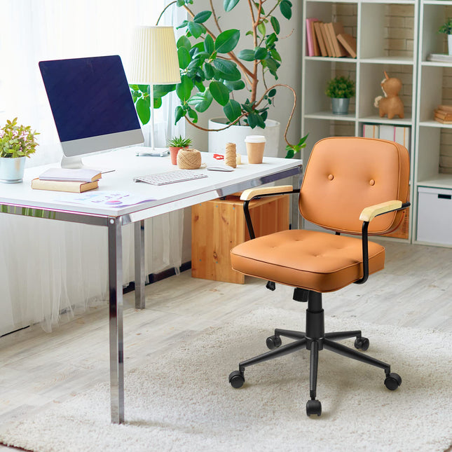 Dreamade Home Office Chair, Height Adjustable PU Leather Desk Chair w/Rocking Backrest, Orange