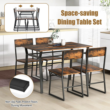 Dreamade Dining Table Set for 4, 47”L x 28”W Rectangular Kitchen Table w/ 4 Trapezoid Chairs