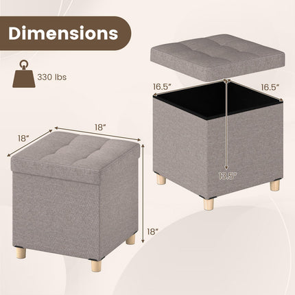 Dreamade 18 Inches Ottoman with Storage and Rubber Wood Legs
