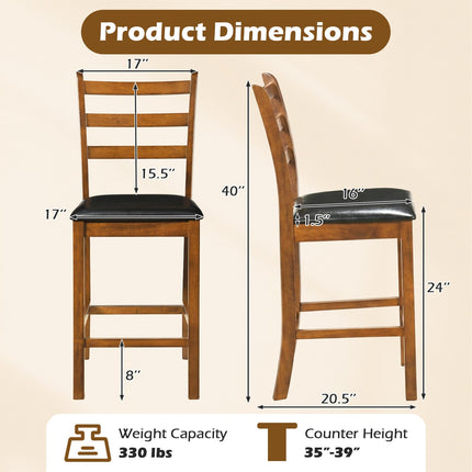 Dreamade 24" Ladder Back Wood Counter Bar Stools Set of 2/4 Padded Faux Leather Upholstered Seat & Footrest
