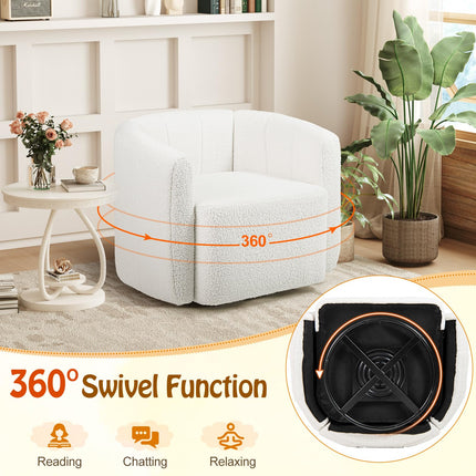 Dreamade 360° Swivel Accent Chair - Sherpa Upholstered Boucle Barrel Club Chair with Padded Armrests