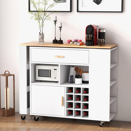 Dreamade Mobile Kitchen Island Cart - 2-in-1 Reversible Serving Cart Bar Table Combo, White