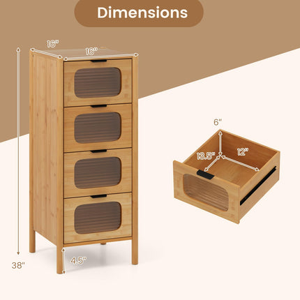 Dreamade 4 Drawer Storage Cabinet with Fluted Tempered Glass Drawers