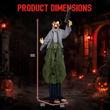 DREAMADE 6ft Halloween Animatronic Zombie Standing Sound Activated Decor