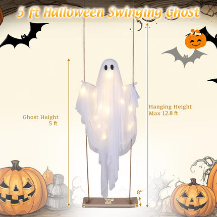 DREAMADE 5FT Halloween Hanging Swing Lighted Swing Ghost Decoration