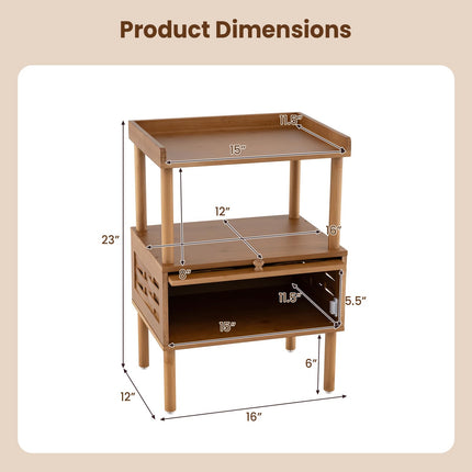 Dreamade Boho Bamboo Rattan Nightstand w/Flip-Up Door & Rasied Edge