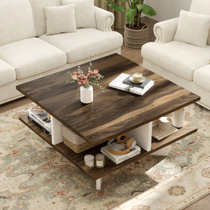 Dreamade Square Coffee Table with Storage for Living Room
