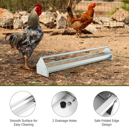 Dreamade Chicken Feeding Trough 45" Long - Heavy Duty Galvanized Steel Chicken Feeder